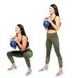 women doing squats with kettleballs